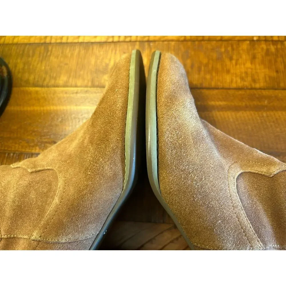Vionic Windom Cowgirl Tan Suede Ankle Boots Sz 7 Western Block Heel Zip Up Shoes